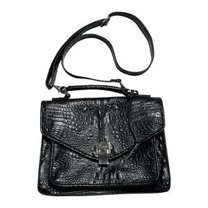 Marc Fisher Purse Bag Black Faux Alligator Shoulder Bag Tote